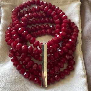 Red Beaded cuff Bracelet with Silver Accent